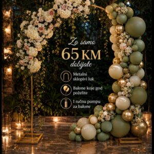 SVE ZA 65KM Dekorativni Metalni Luk + Baloni po Želji + Ručna Pumpa