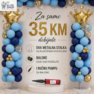 2 Dekorativna Metalna Stalka na Razvlačenje + Baloni + Ručna Pumpa