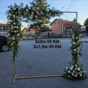 Elegantni Metalni Luk za Vjenčanja i Proslave – Zlatni Stalak 2x1.5m