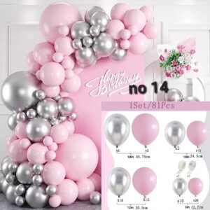 ​🎈 Set Balona za dekoraciju – Roza i Srebrna Hrom (Model br. 14) -luk od balona