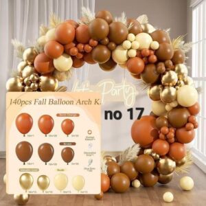 Premium Balonski Luk / Girlanda – Boho Jesenji Set u Smeđim, Narandžastim i Zlatnim Tonovima (140 dijelova)