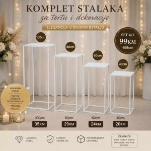 Luksuzni Metalni Stalci za Tortu i Kolače (Set od 4 Komada) – bijela boja