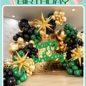 Komplet Balona za Girlandu – Emerald Green, Black & Gold / Luksuzni Zlatno-Zeleni Set (115 komada)