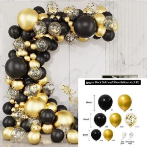 Komplet Balona za Girlandu – Black, Gold & Confetti Arch Kit (105 komada)