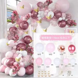 ​Komplet Balona za Girlandu – Butterfly Pink & Rose Gold / Burgundy (118 komada)