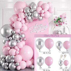 Komplet Balona za Girlandu – Pink & Metallic Silver (81 komad) (siva i roza)